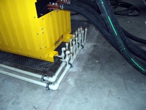 Detail rozdělovače průtoku k jednotlivým kabelům