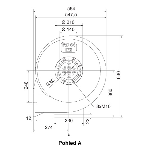 Rozměry ventilátoru RD 64