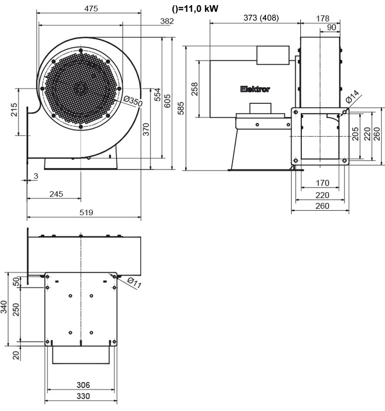 Rozměry ventilátoru S-LP 315/103