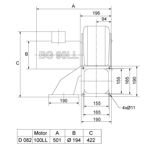 Rozměry ventilátoru D 082