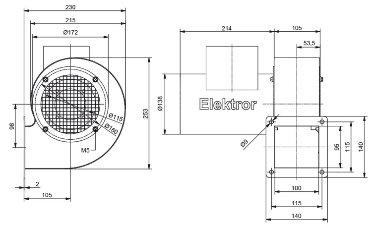 Rozměry ventilátoru S-LP 133/62