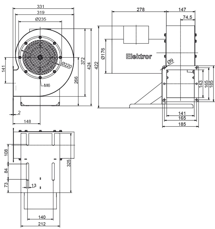 Rozměry ventilátoru S-LP 200/92
