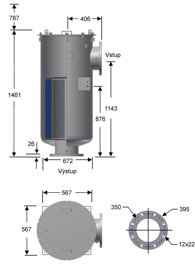 Rozměry filtru CSL-685P-DN250