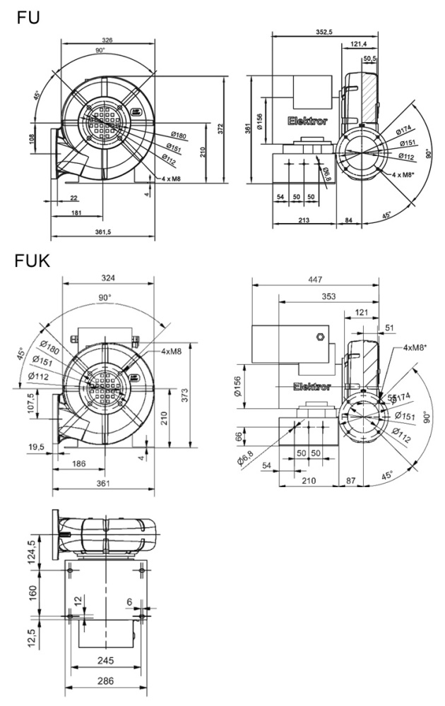 Rozměry ventilátoru A-HP 225/37