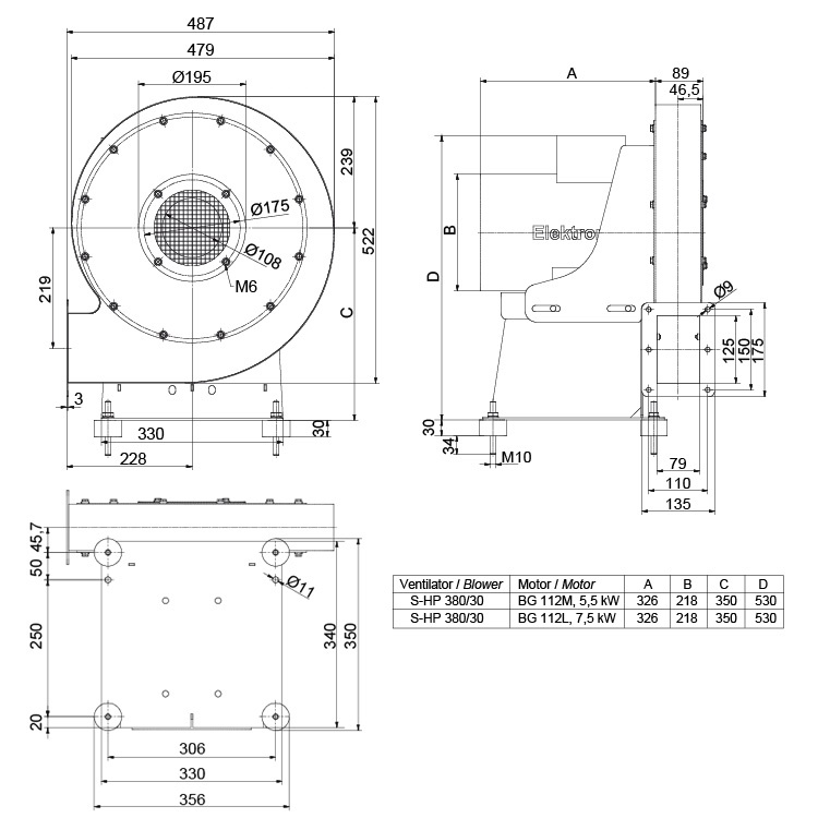 Rozměry ventilátoru S-HP 380/30