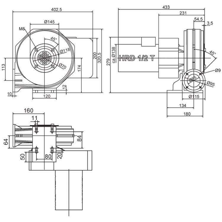 Rozměry ventilátoru HRD 1/2 T