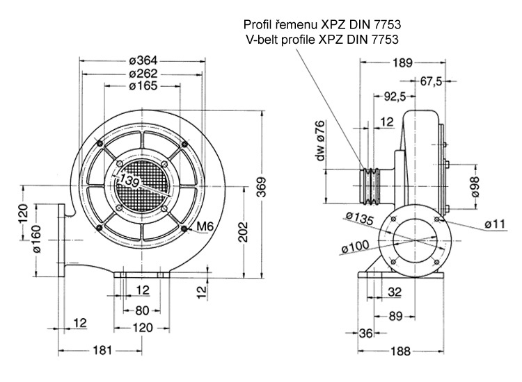 Rozměry ventilátoru HRD 14T