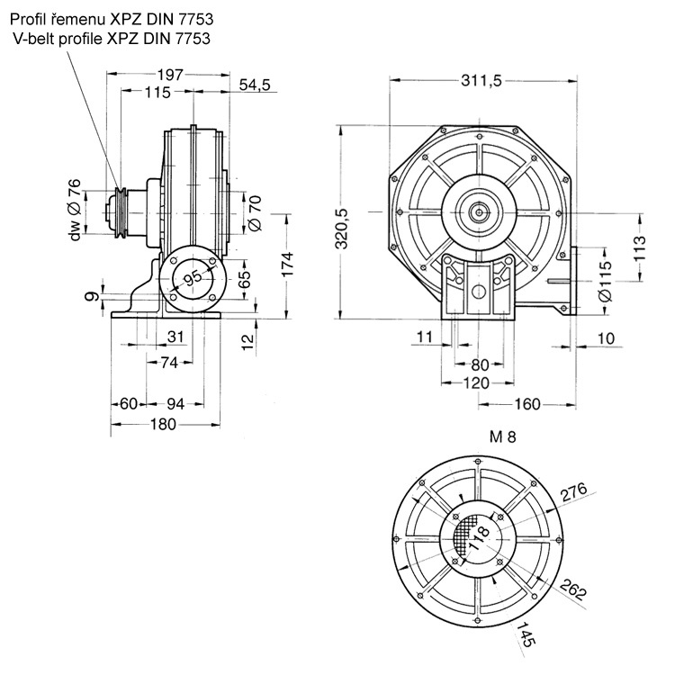 Rozměry ventilátoru HRD 1T