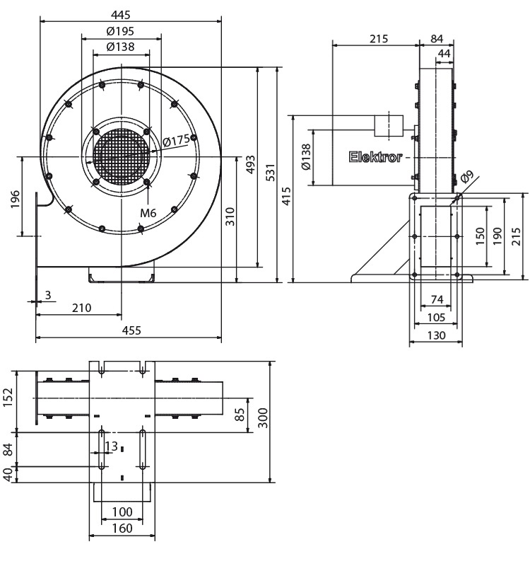 Rozměry ventilátoru S-MP 345/30