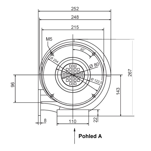 Rozměry ventilátoru RD 0